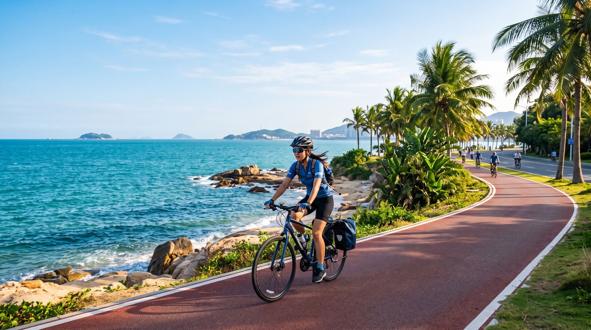 Huandao Road in Bici e il Tempio di Nanputuo